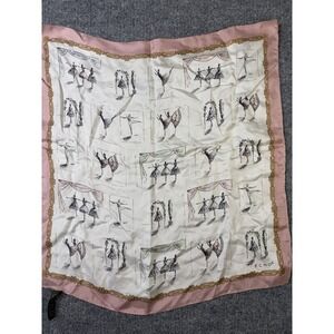 Echo Vintage Ballet Print Silk Scarf Pink Cream Square Made in Korea